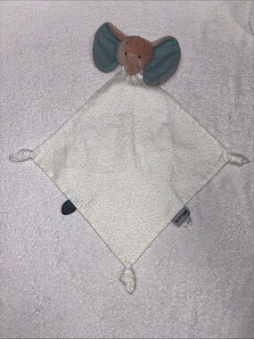 Nattou Elephant Lovey Comfort Blanket - Cream with Teal Ears knotted ends
